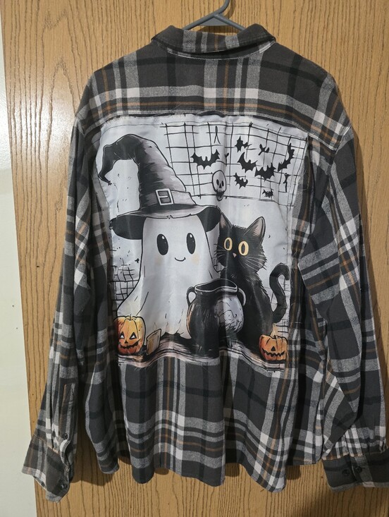 Woolrich Tops - Halloween Ghost & Black Cat Upcycle  Shirt - Gray/Black